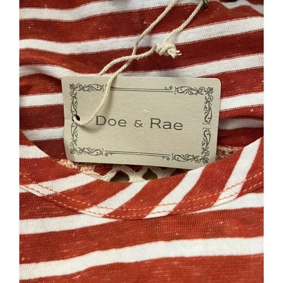 Doe & Rae L Fringe Orange Striped Short Sleeve Top T Shirt Blouse Pocket NWT - Picture 3 of 4